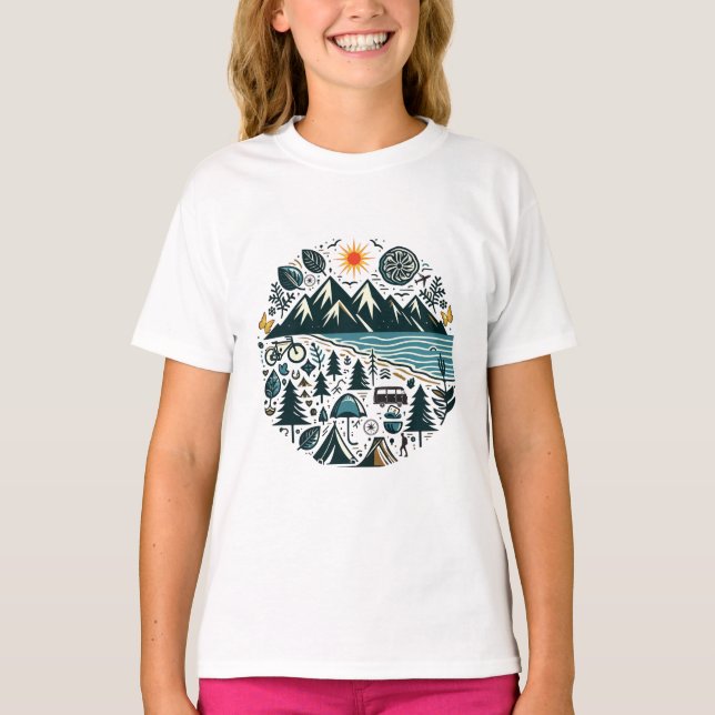 Camiseta Exploração de Viagem de Camping de Aventura da Nat (Frente)