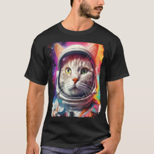Camiseta Exploração do Espaço de Gato Branco de pop Art