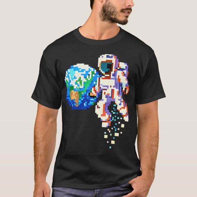 Camiseta Explorador de Espaço - Astronauta de Arte em Pixel (Frente)