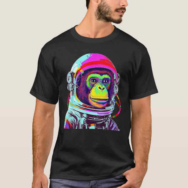 Camiseta Explorador de Espaço do Macaco Colorido (Frente)