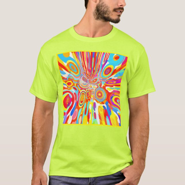 Camiseta Explorando Padrão Colorido Vibrante (Frente)