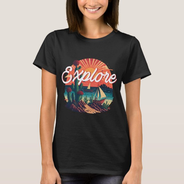 Camiseta Explorar - cacto ver paisagem lateral (Frente)