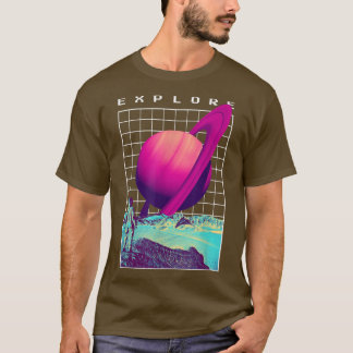 Camiseta Explorar o astronauta retrô de Saturno - Desi côsm