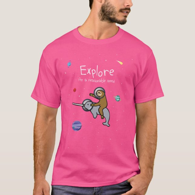 Camiseta Explore a uma velocidade razoável preguiça montand (Frente)