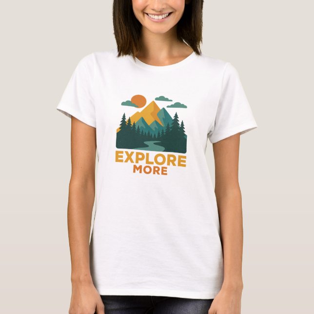 Camiseta Explore mais - Retro Mountain & Forest Adventure (Frente)