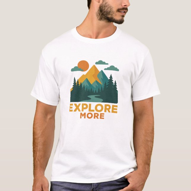 Camiseta Explore mais - Retro Mountain & Forest Adventure (Frente)