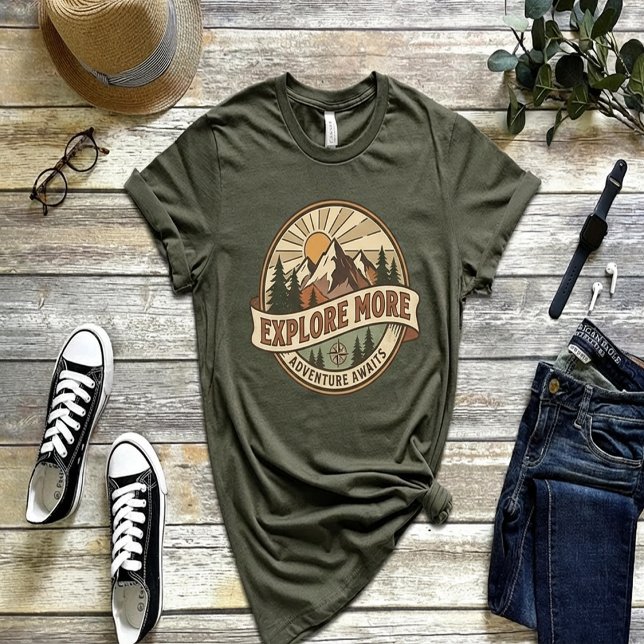 Camiseta EXPLORE MORE – Adventure Awaits | Retro Outdoor  (Criador carregado)