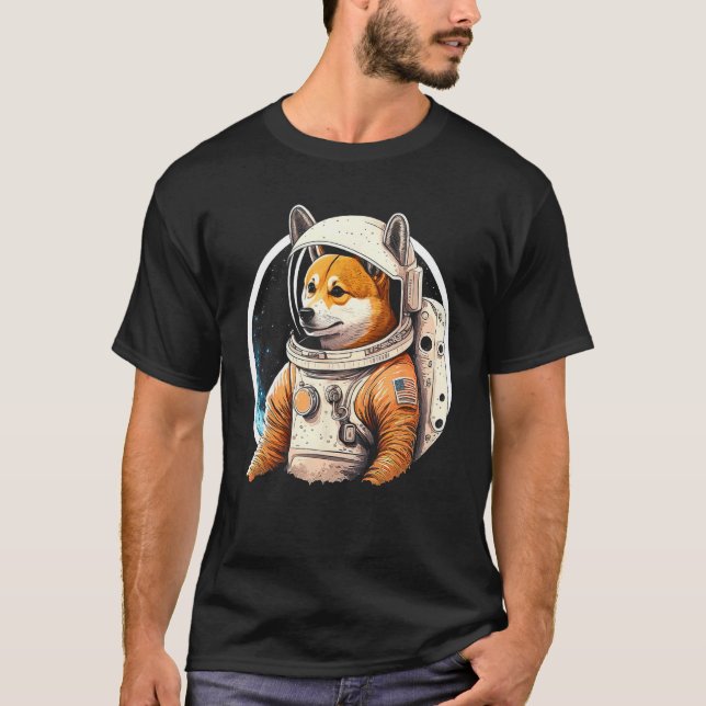 Camiseta Explore o Cosmos com um Astronauta Corgi (Frente)