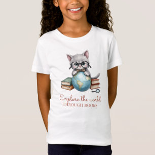 Camiseta "Explore o mundo através dos livros" Gatinho