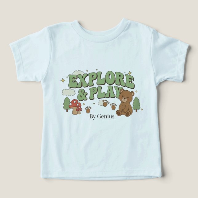 Camiseta Explore & Play, Urso Floresta Retro Groov (Design frontal)