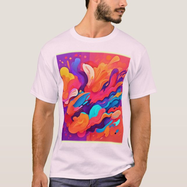 Camiseta Explosão Arco-Íris: Feliz Pintor Splatter (Frente)