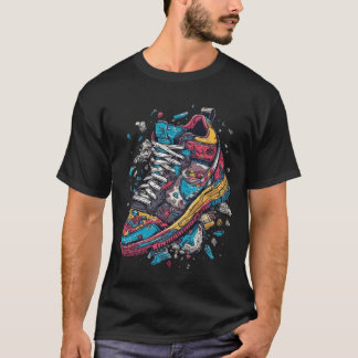 Camiseta Explosão Colorida de Tênis de Rua Gráfico