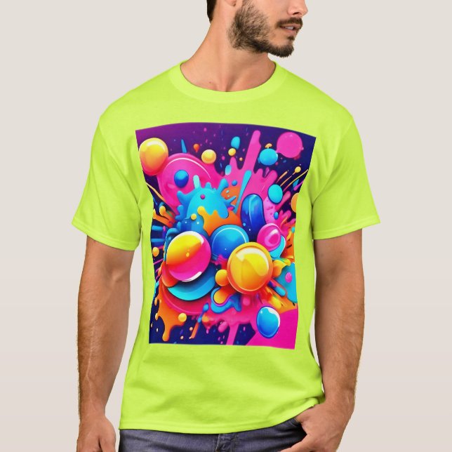 Camiseta Explosão de bolha colorida (Frente)