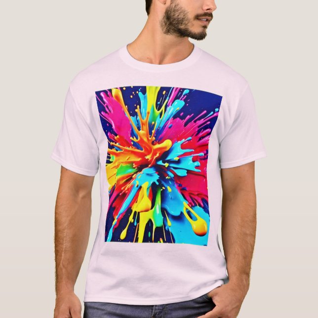Camiseta Explosão de cor e pintura em abstrato (Frente)
