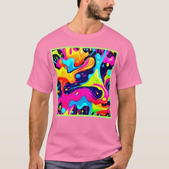 Camiseta Explosão de Cor Líquida Caos Neon (Frente)
