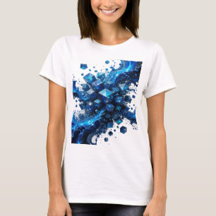 Camiseta Explosão de Cubo de Cristal Azul Prata em Negrito
