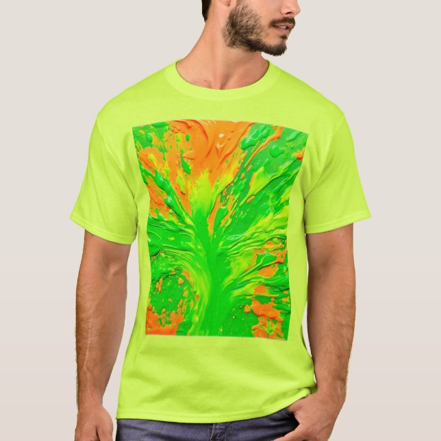Camiseta Explosão de Tinta Verde e Laranja (Frente)