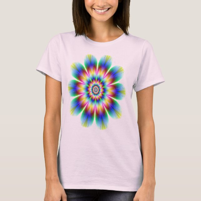 Camiseta Explosão do arco-íris da flor do Fractal (Frente)
