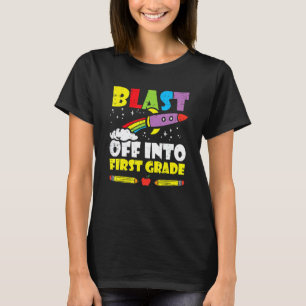 Camiseta Explosão Em Foguete Da Classe 1rua Primeiro Dia Da