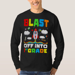 Camiseta Explosão Em Foguete Da Classe 1rua Primeiro Dia Da