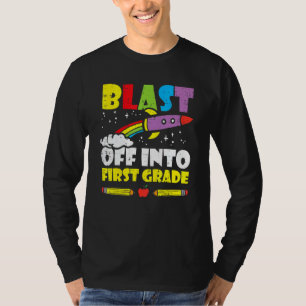 Camiseta Explosão Em Foguete Da Classe 1rua Primeiro Dia Da