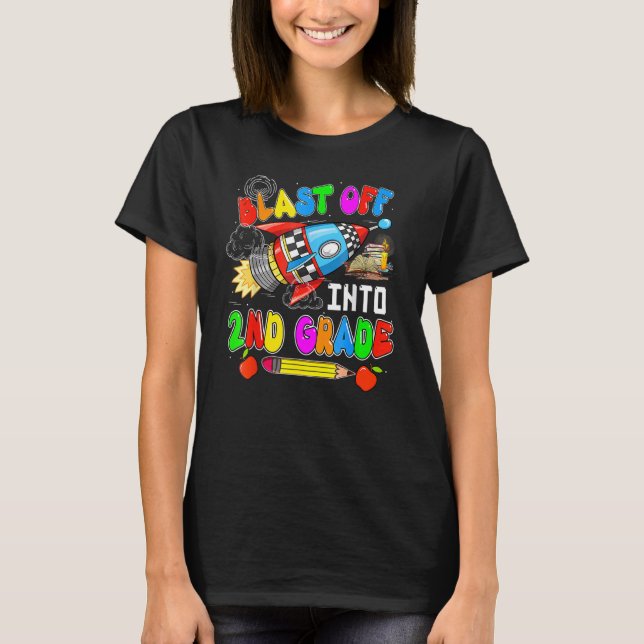 Camiseta Explosão Em Foguete De segundo De Volta À Escola (Frente)