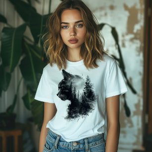 Camiseta Exposição dupla de gato e floresta