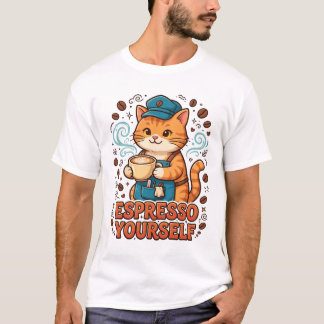 Camiseta Expresse-se Gato Barista Arte do Café