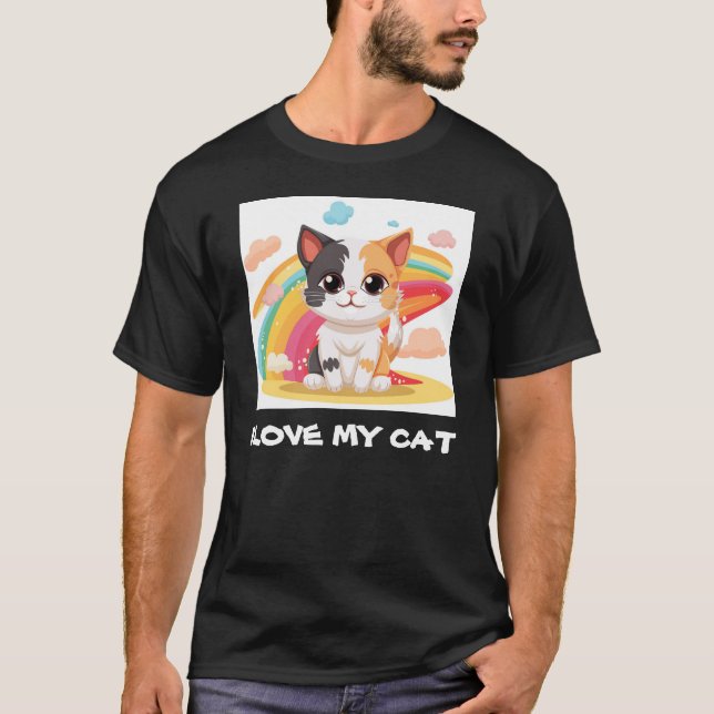 Camiseta Expresse seu amor com a Roupa 'I Love My Cat' (Frente)