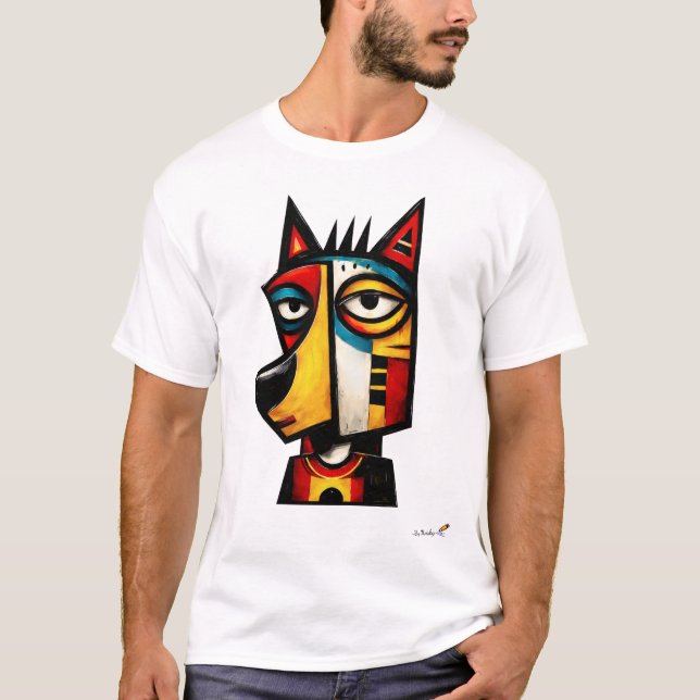 Camiseta Expressionista Abstrato Lobo Geométrico Arte Moder (Frente)