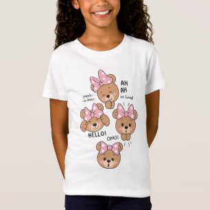 Camiseta Expressões Divertidas de Urso Fofo com Laço Rosa -