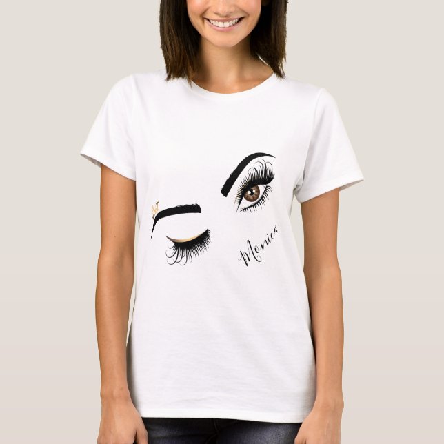 Camiseta Extensão de Lash do Salão de Beleza Piscar os olho (Frente)