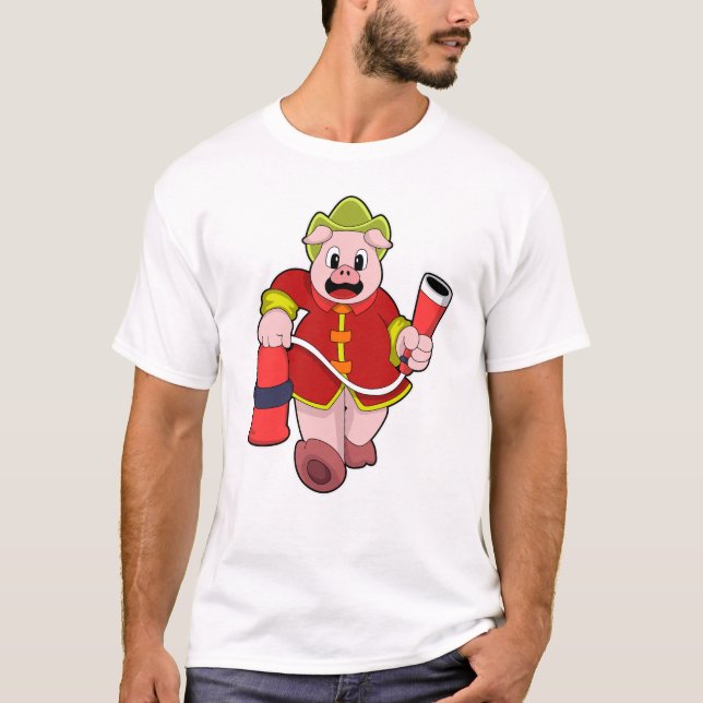 Camiseta Extintor de incêndio de bombeiro porcino (Frente)