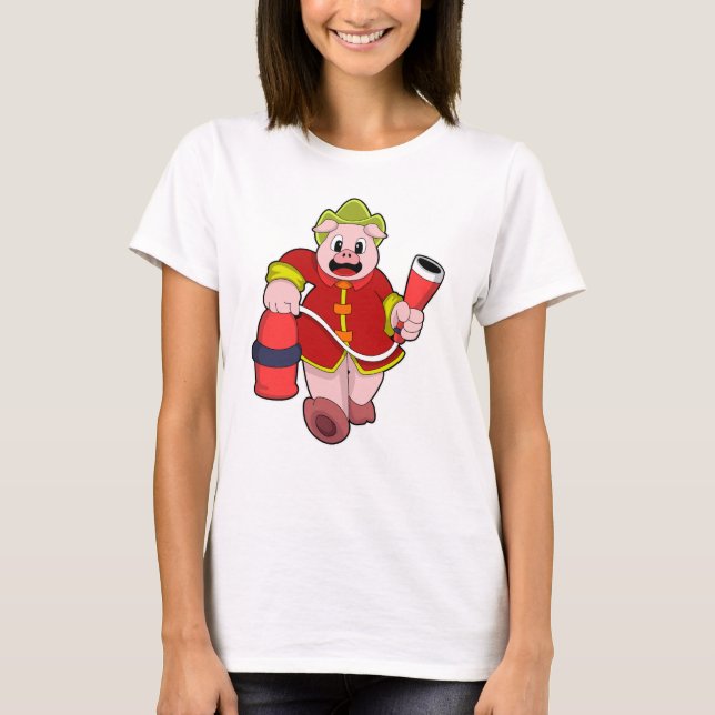 Camiseta Extintor de incêndio de bombeiro porcino (Frente)