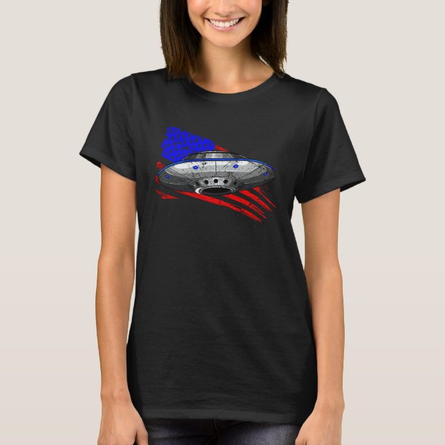Camiseta Extraterrestrial Space Craft American Flag Men Wom (Frente)