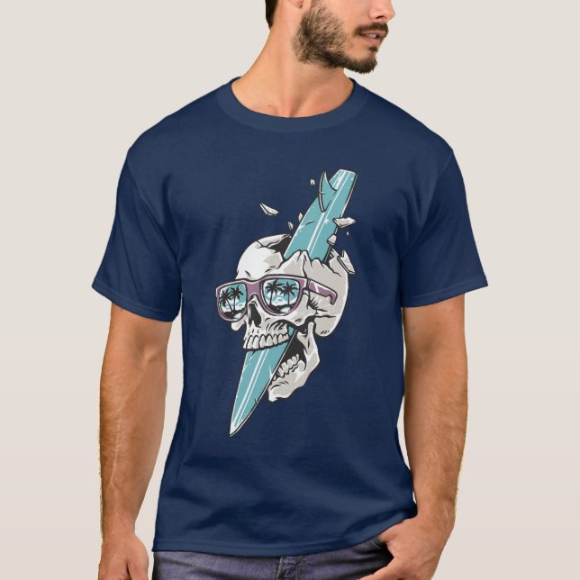 Camiseta Extreme Surf Skull Surfing Summer Beach Shirt Gift (Frente)