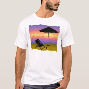 Camiseta Extremidade dos dias na praia com guarda-chuva e