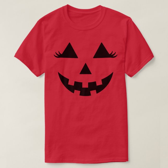 Camiseta Eyelashes Halloween Traje Pumpkin Rosto (Frente do Design)