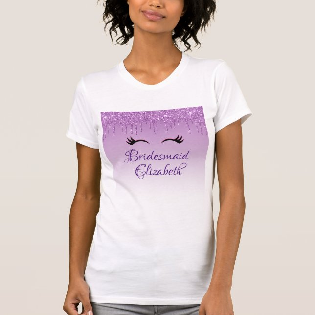 Camiseta Eyelashes Pretos e Bridesmaid da Largura Púrpura (Frente)