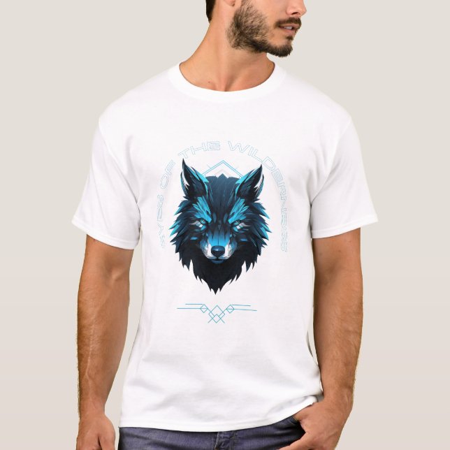 Camiseta Eyes of the Wilderness – Neon Cyber Wolf Spirit An (Frente)