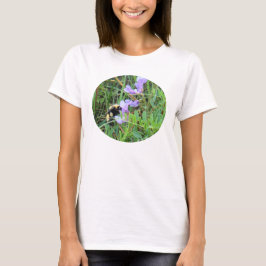 Camiseta F32w Abelha em Flores Silvestres Roxas