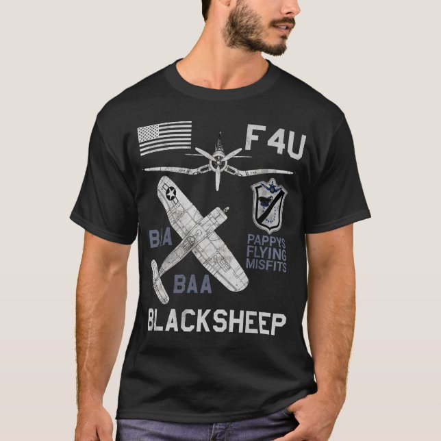 Camiseta F4U Blackovina WW2 Plano de Combatente T-Shirt (Frente)