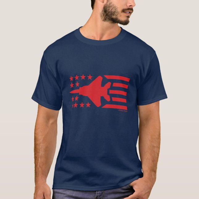 Camiseta F-15 Combate à águia em greveEstrelas e faixas ver (Frente)