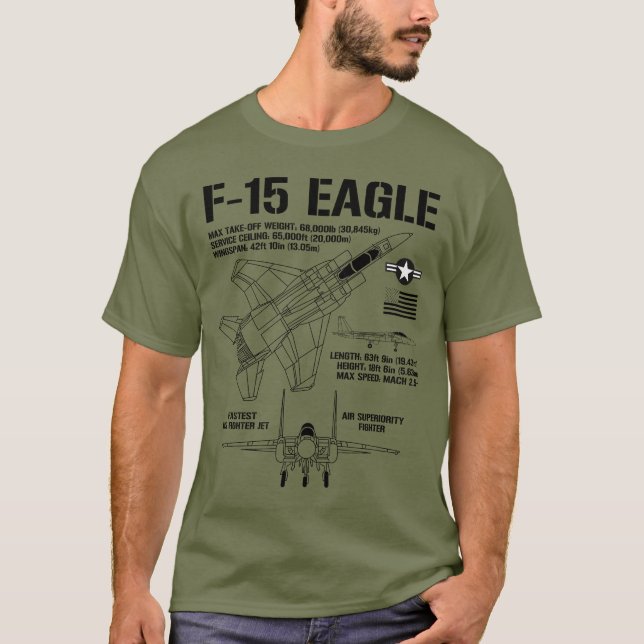 Camiseta F-15 Eagle Fighter Jet Specs Militares F15 Eagle (Frente)