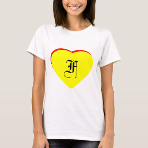 Camiseta "F" Casamento Vermelho Amarelo Coração Convite O M