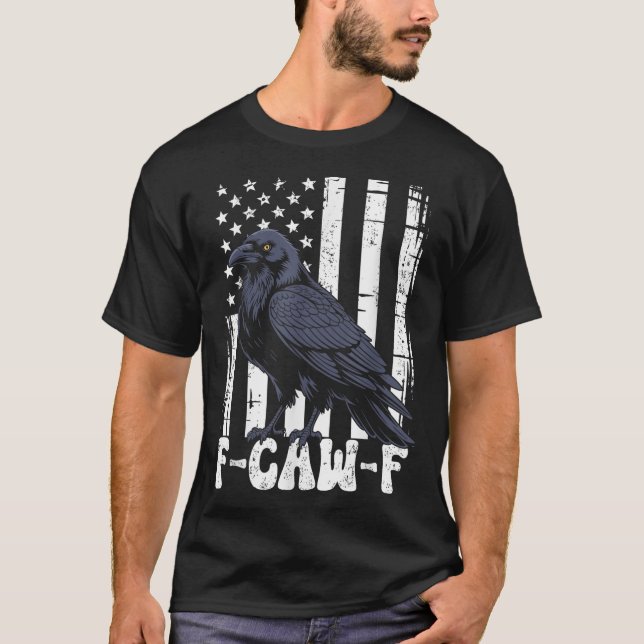 Camiseta F Caw F Black Crow Black Bird Retro Usa Flag Vinta (Frente)