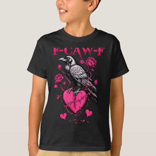 Camiseta F-caw-f Black Crow Black Bird Roses Heart Funny Va (Frente)