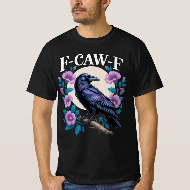 Camiseta F CAW F Corvo Flores Roxas e Lua (Frente)