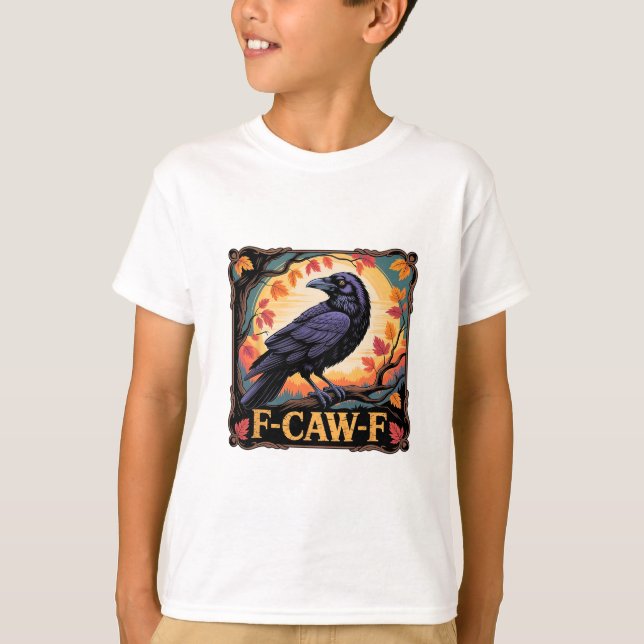 Camiseta F-caw-f Crow Spooky Halloween Fall Leaves Thanksgi (Frente)
