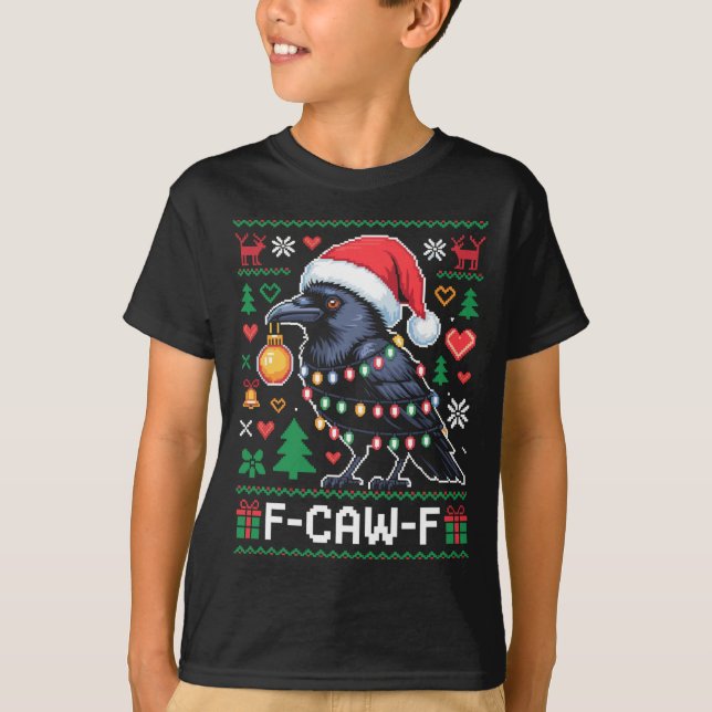 Camiseta F-caw-f Funny Black Bird Humor Christmas Ugly Swea (Frente)